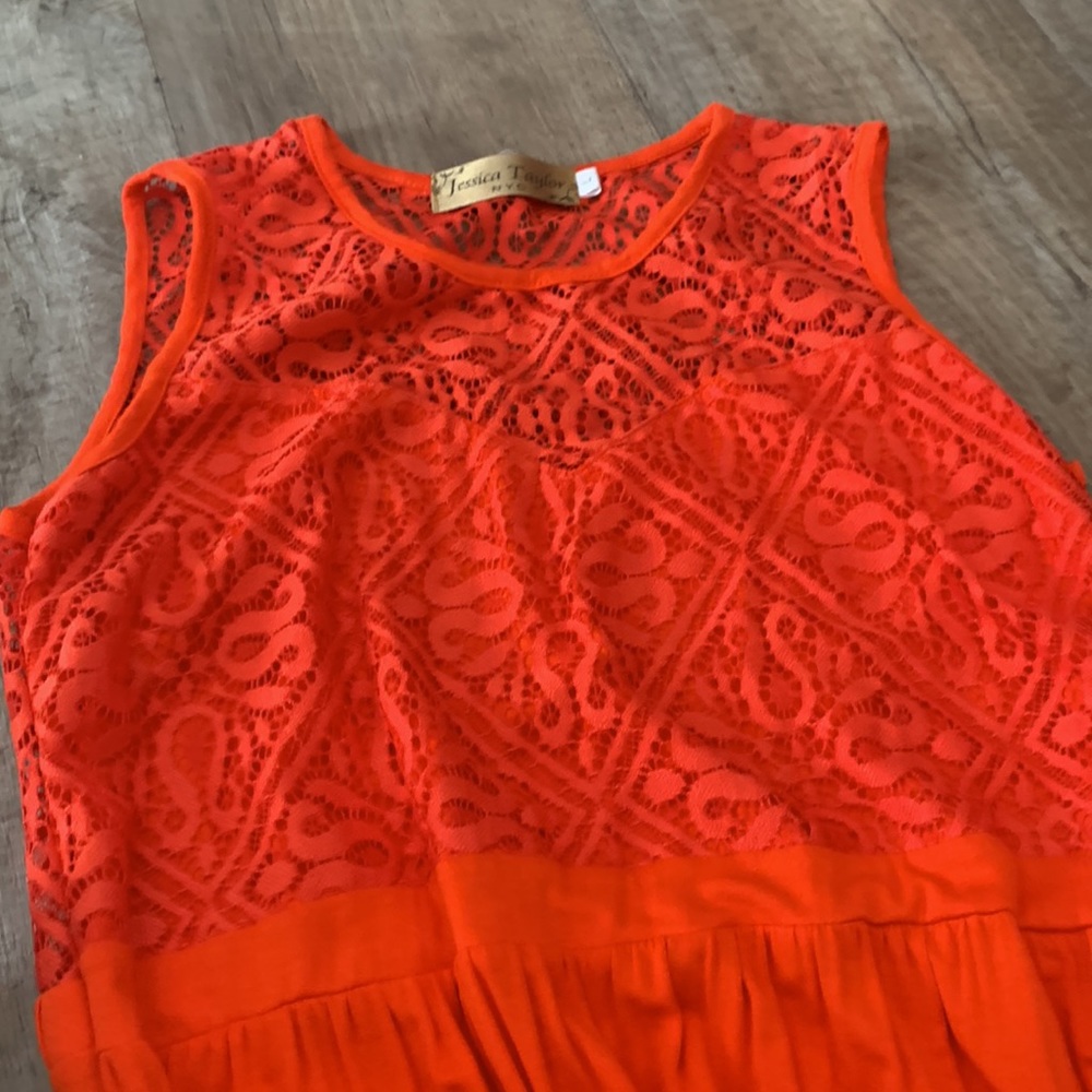 Jessica Taylor Orange/Coral Lace Detail Maxi Dress Large NWOT - Picture 2 of 7